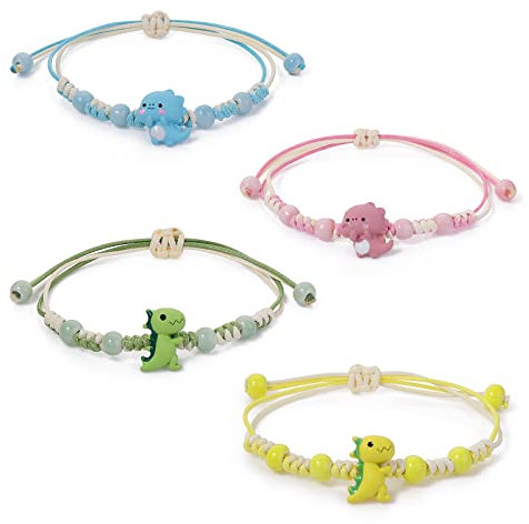 Yolev 4 Pieces Unique Dinosaur Matching Bracelets Colorful Luck String Rope Chain Cord Thread Braided Bracelet Good Wish Bracelet Gift for Women Girls