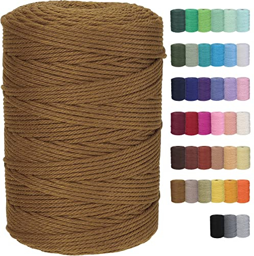 GOHOF Macrame Cord 3mm x 328yards Natural Macrame Cotton Rope Colored Macrame Rope Soft Cotton Cord Macrame Supplies Craft Rope Macrame Yarn for Plant Hanger Wall Hanger Dreamcatcher (Caramel Colour)