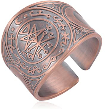 LIKGREAT Sello de Lilith Anillo Lilith Sigil Demonio Satánico Talismán Anillos Amuleto Anillo Abierto Cobre Banda Gótica Bruja Pagana Protección Joyería Religiosa Regalos para Mujeres (Rojo)