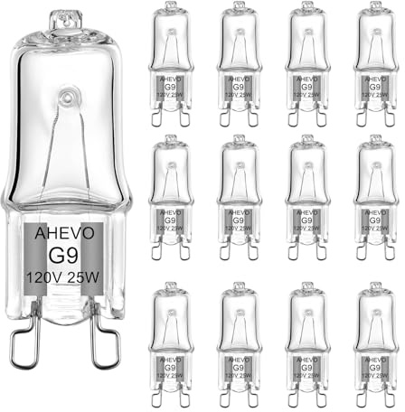 AHEVO G9 Halogen Bulb 25W 120V T4 JCD Type G9 Base 2 Pin Light Bulb Replacement for Chandeliers, Pendants, Cabinet Lights, Dimmable, Warm White 2700K (12 Pack)