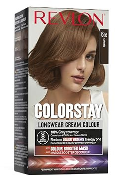 Revlon Colorstay Tinte Pelo Mujer, Coloración Permanente de larga duración, Incluye mascarilla potenciadora del color, Hasta 8 semanas de color, Tono 6.35 Caramelo