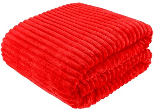 Cottonmarket Filtar 220 x 240 cm – dubbelsidigt överkast – gosig filt för vardagsrum och sovrum – soffpläd – överkast för soffa – pälsfilt – röd