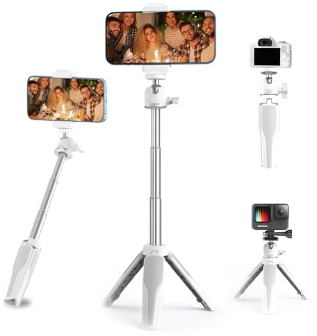 Selfie Stick COMAN Mini Handy Stativ, Tischstativ mit Handyhalter, 360 Grad Panorama und 1/4 Zoll Schraube für leichte Kamera und Smartphone, White