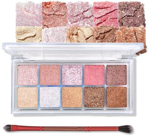 Erinde 10 Farben Glitzer Lidschatten Palette, Shimmer Glitter Eyeshadow Palette, Lang anhaltender Eye Highlight Palette, Hochpigmentiert & Wasserfest Koreanische Augen Makeup Set mit Pinsel