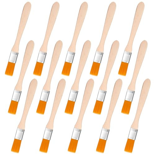 Amabro Lot de 15 pinceaux plats avec manche en bois - Petits pinceaux en nylon - Pinceaux de peinture acrylique pour bricolage, décoration artistique, aquarelle, huile, gouache, peinture en bois,