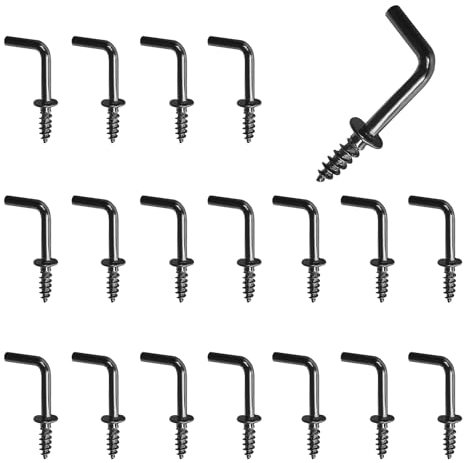 Lot de 200 Crochets à Vis en L, Mini Crochet à Visser Noir Crochet à Vis à Angle Droit en Acier Inoxydable Accessoires de Fixation pour Intérieur et Extérieur