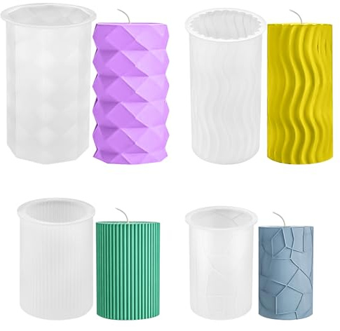 4 Pezzi Stampi in Silicone per Candele, Forme per Colata 3D Fai-da-Te, Ornamenti e Decorazioni Artigianali