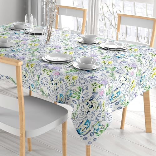 Comart - Tovaglia Colours Antimacchia - Copritavolo 100% Poliestere Stampato - Resistente ai Liquidi - Facile da Pulire - Lavabile in Lavatrice - Rettangolare 178x132 cm - 6 Posti - Disegno Tile