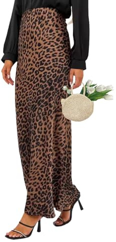 ZPLMIDE Jupe en satin imprimé léopard, taille haute, imprimé léopard, élégante, sexy, taille haute, jupe crayon longue et soyeuse pour femme