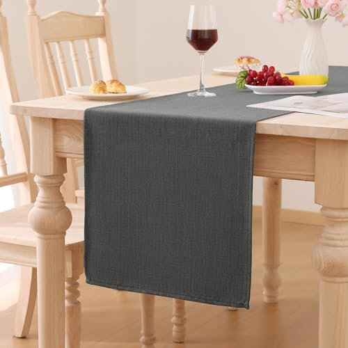 Smiry Leinenoptik Tischläufer Lotuseffekt 40 x 140 cm Tischläufer Abwaschbar Wasserabweisend Modern Dekoration für Küche Party, Dunkelgrau