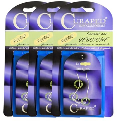 Curaped - 24 Cerotti per la cura delle Vesciche dei Piedi - Cerotti Idrocolloidali Piccoli 2x6,5 cm - Resistenti all’Acqua - Per la protezione di dita e talloni dei piedi - Dermatologicamente testati