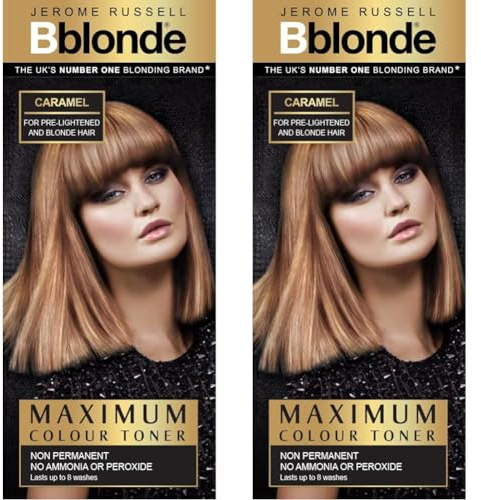 Jerome Russell Bblonde Caramel Maximum Blonde Toner – Non-Permanent Hair Toner for Pre-Lightened & Blonde Hair Colour, Hair Dye with No Ammonia or Peroxide, Lasts 8 Washes, 75ml (Pack of 2)