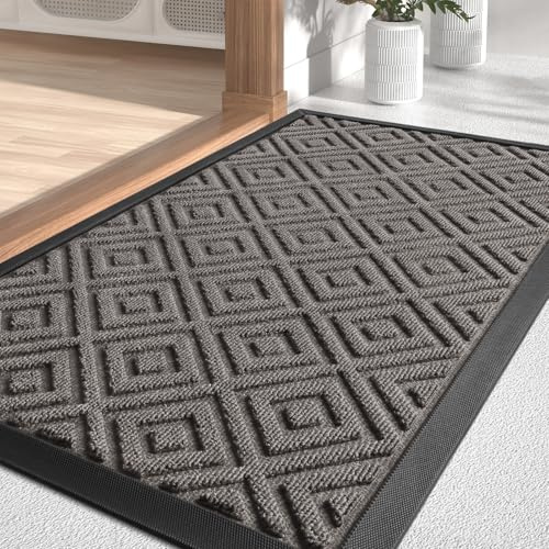 LEKEEPGO Fußmatte Innen und Außen 60x90cm, rutschfeste Fußmatte Outdoor, Fussmatte Aussen Gummi, Schmutzfangmatte Waschbar, Fussmatten Haustür, Fußabtreter Außen Drainage, Grau