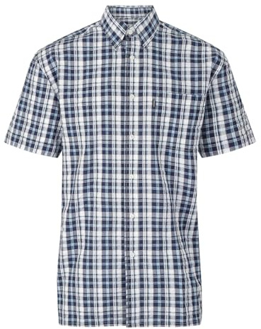 Champion Check Shirt Short Sleeve Chest Pocket Seersucker Mens M-5XL Croyde (UK, Alpha, 4XL, Regular, Regular, Blue)