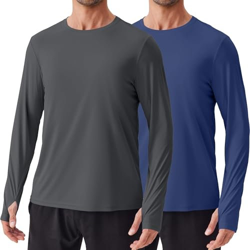 PINSPARK 2er Pack Sport Tshirts Herren UPF 50+ UV Schutz Schnelltrocknend Funktionsshirt Atmungsaktiv Langarmshirt Running Fitness Outdoor Surfen Rashguard Schwimmen Marineblau L