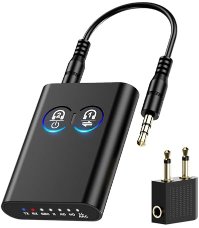 ORIA Bluetooth Adapter Klinke, 2 in 1 Bluetooth 5.2 Transmitter Empfänger, BT Audio Adapter für Zwei Kopfhörer Verbinden, AptX Adaptive, Kompatibel mit Flugzeuge, Heimstereo, Stereoanlage
