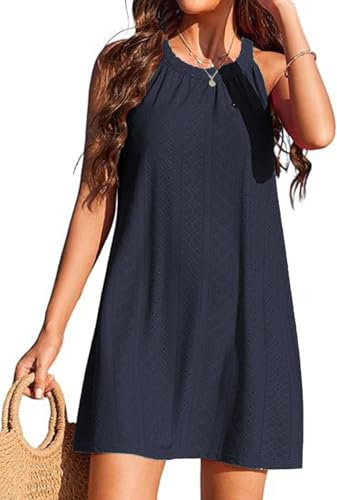 Vestido de Playa para Mujer Sin Mangas Cuello en V con Bolsillos Suelto Ropa de Baño Mujer Suelto Vestido de Playa Gasa Ropa de Baño con Borla Verano Traje de Baño Bikini Cover Up