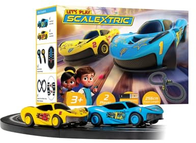 Scalextric Let's Play! G1188M Racing Track Sets for Kids Ages 3+ - Battery Powered Micro Race Set, Toy Car Kits for Boys. Incl. 1x Speed Track, 2x Racing Cars, 2x Controllers - Toys Gifts 1:64 Scale