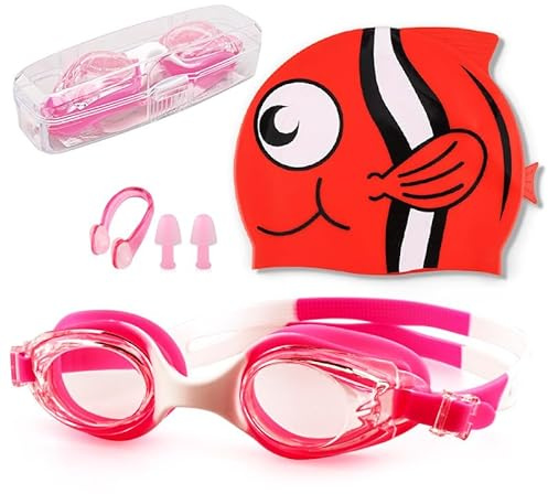 LDDYKZY Set di occhialini per bambini con tappi per le orecchie, clip per il naso Gli occhialini da nuoto sono efficienti e impermeabili Adatto per l'allenamento di nuoto Durevole