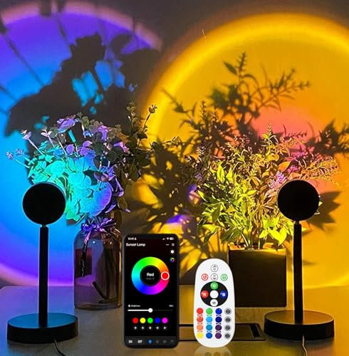 lampe coucher de soleil - 2 Pcs Sunset Lamp Lampe Coucher de Soleil Veilleuse Led Chambre Neon Projecteur Lumiere Led Gaming Lampe de Chevet/Bureau Rgb Ambiance Decoration (2 Sunset Lamp APP)