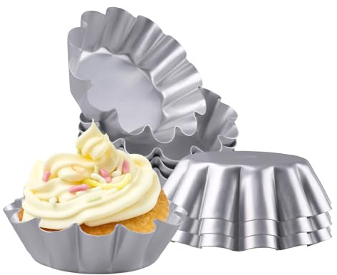 Velicber 8 Pcs Egg Tart Molds, 4.72 Inch Aluminum Mini Tart Pans, Nonstick & Reusable Fluted Baking Mold for Cupcakes, Muffin, Cake, Pies, Quiche, Cheesecakes