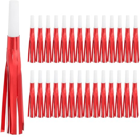 PATIKIL 30 Pcs Matracas, Silbatos De Fiesta Con Flecos Metálicos Para Fiestas Cumpleaños Año Nuevo, Blanco/Rojo