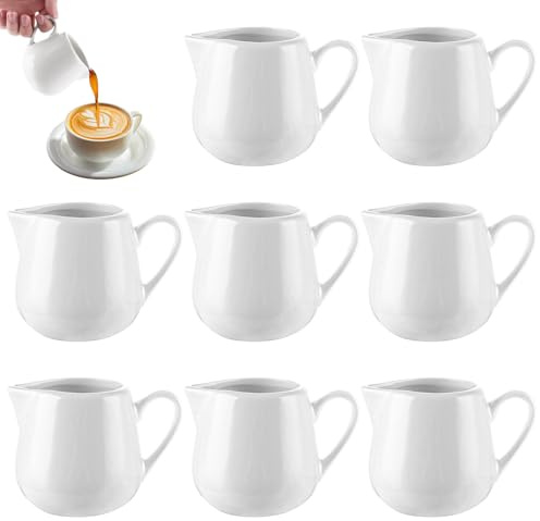 JMIATRY 8 bricco da 240 ml, in porcellana, con manico bianco, per latte, caffè, cappuccino, latte