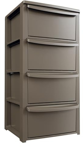 Art Plast - Commode Basse 4 tiroirs 39 x 38.5 x H 80.5 cm - Marron- Meuble de Rangement Chambre Bureau Buanderie - Meuble Bas de Rangement