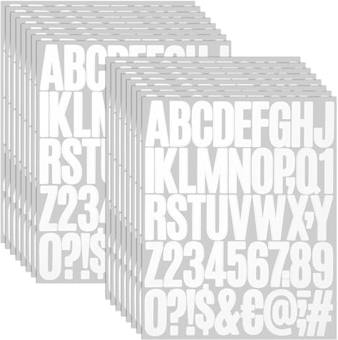 cobee 16 Sheets White Letter Stickers, 2 Inch Self Adhesive Alphabet Numbers Sticker, Adhesive Waterproof Numbers Symbols Sticker for Home Decor Mailbox Window Notice Board