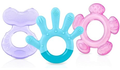 Nuby Set Dentizione in 3 Fasi, Confezione da 3 Anelli Dentizione per Bambini, Superfici Testurizzate, Compatibili con il Frigorifero, 3 mesi +