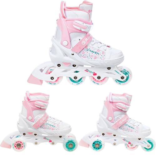 RAVEN 3-i-1 Inline Skates triskates rullskridskor inlines för barn flickor justerbara (Rosi, 31–35 (20,5 cm – 23 cm))