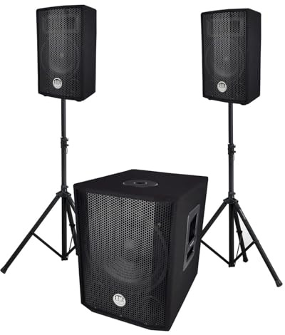 Sistema trifónico 1000W BM Bmsonic BMS1208, caja de sonido bi-amplificado-USB Bluetooth, 30cm, 2 satélites 8 2x200W, cables, pies