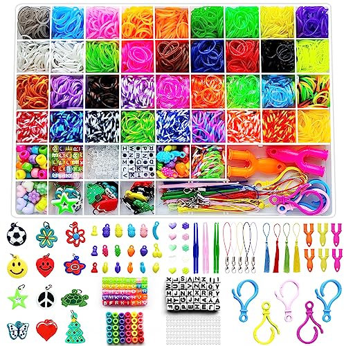 NINGESHOP 3600+ Elastique Bracelet Kit, 54 Grilles Bricolage Élastique Loom Bands Kit, Kits d'artisanat Cadeaux d'anniversaire pour Bracelet Collier Enfants, Création de Bijoux,Avec outil à Tricoter
