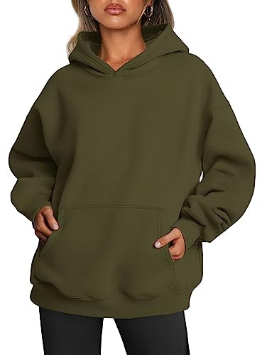 Trendy Queen Damtröja, överdimensionerade huvtröjor, fleece, sweatshirts, långärmad tröja, pullover, höstkläder, vinterkläder, Armégrönt, S