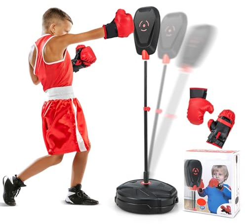 COSTWAY Boxningsboll, stående boxningssäck för barn, boxträning, 95–126 cm, justerbar höjd, boxningssäck inklusive boxningshandskar, speedballboxning för pojkar och flickor från 5 år