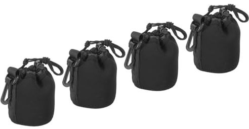 PATIKIL Sac pour Objectif D'Appareil Photo, 4 Pièces, 3,1 de Diamètre X 3,9 de Hauteur, Pochette à Cordon avec Néoprène Épais de Protection, Étui pour Objectif D'Appareil Noir
