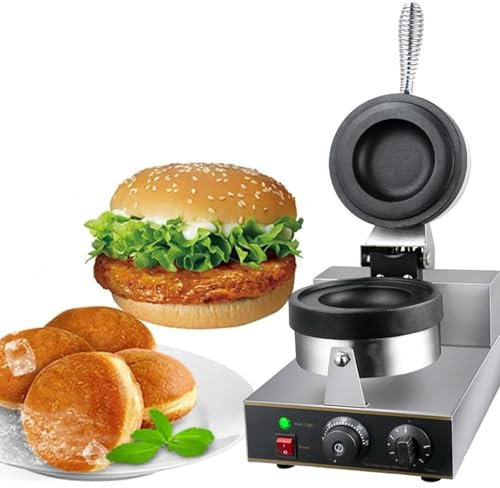 Cashwise Hamburguesa Fabricante de Waffle, máquina de Hamburguesas de Prensa eléctrica Comercial 50-300 ℃ Control de Temperatura Calefacción de Doble Cara 5 Minutos Temporizador de Burbujas Haffles