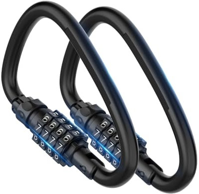 Cadenas à combinaison, mousquetons robustes à 4 chiffres, cadenas à code en forme de D pour câble de sécurité en boucle, casque, extérieur, vélo, clôture, étui de voyage (2, noir)
