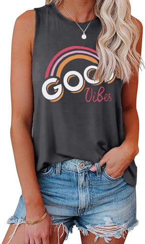Cuptacc Caraco Femme À Encolure Ronde Goodvibes Print sans Manches Ete Camis Et Débardeurs Femme Gris Petit S 36-38