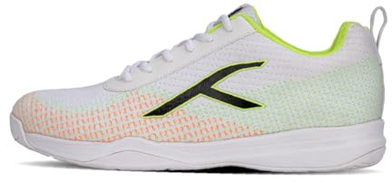 Hundred Blade Lite Non Marking Badminton Shoes (White/Lime/Orange/Black, 8UK/9US/42EU) | Unisex | Material: Knitted Upper & Rubber Sole Squash, Table Tennis, Basketball & Indoor Sports