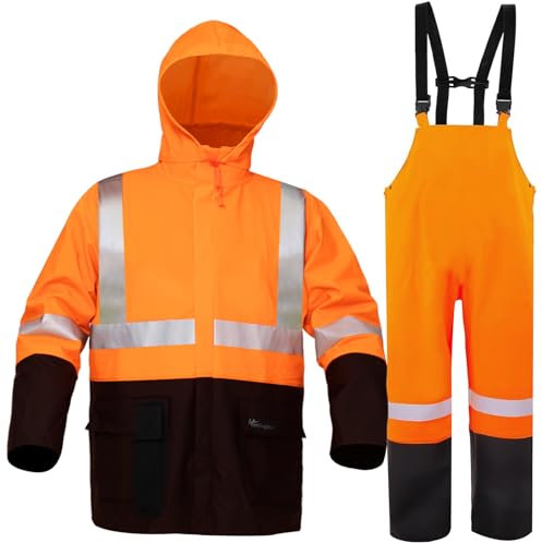 Rain Suit For Men & Women Waterproof Heavy Duty Rain Gear Outdoor All-Sport Work Fishing Jacket & Trouser Raincoats(Orange,Small)