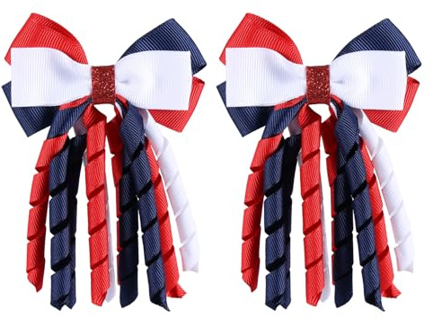 SUPCLIPS Pinces à cheveux avec nœud pour le jour de l'indépendance, 7,6 cm, rouge, blanc, bleu marine, ruban bouclé, pinces à cheveux faites à la main, accessoires de cheveux pour l'école des filles