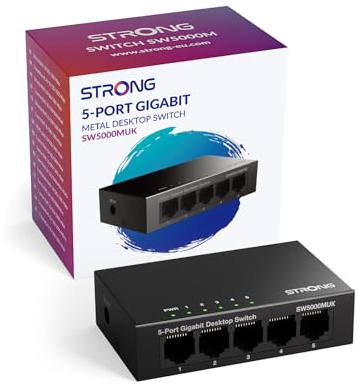 Strong 5 Port Gigabit Network Switch, Ethernet Splitter, 10/100/1000 Mbps LAN Hub, Plug & Play, Fanless, Silent Operation, Desktop or Wall-Mount, Ideal for TV/PC/Gaming/Smart Home Devices