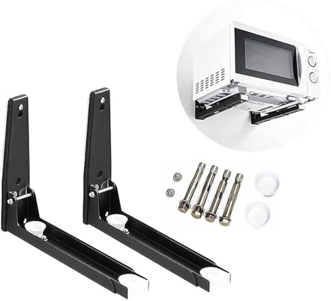 2 Piezas Soporte Microondas Pared Plegable, Soportes para Microondas de Acero inoxidable Soporte Horno y Microondas Pared Extensible, Soporte para Colgar Microondas Pared (Negro)