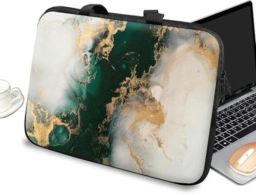 Custodia universale per computer portatile da 10 pollici, con manico e cerniera, borsa messenger per tablet da 7-10 pollici, per iPad/Notebook/eBook/lettori, verde marmo