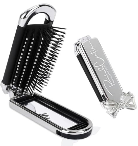 Arco Spazzola Portatile,Spazzola per Capelli da Viaggio con Specchio, Pieghevole, Tascabile, mini Spazzola da Viaggio Massaggi Portatile, Pettine Pieghevole Styling, adatto Palestra, Shopping e Viaggi