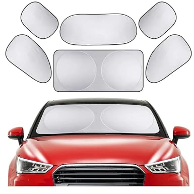 Parasol Ventana Lateral Coche Accesorios para Parasol de Coche, Juego de Seis Piezas, protección UV, Aislamiento térmico, Cubiertas para Parabrisas Delantero, Montaje con Ventosa Tapa Sol Coche