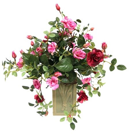 Wildröschen in Vase 32cm Deko Kunstblume Rosen Kunstrosen Wildrosen Kunstpflanze Blumen Grabschmuck Künstliche Seidenblume Hochzeitsdeko Blumenstrauß Tischdeko Blumendeko Deko Seidenblumen Dekoblume