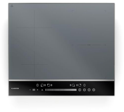 Klarstein DualTone Hybrid Plaque de Cuisson à Induction - 4 Zones, 7200 W, Flex Zone, Commande par Curseur, Fonction Booster & Minuterie, Cadre Aluminium, Argent, 60 cm