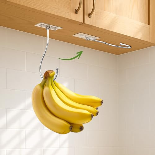 Set 2 ganci pieghevoli trasparenti salvaspazio per banane, adesivo autoadesivo, portata 7 kg, rimovibili senza residui, ideali per armadi sottopensile, mantengono le banane fresche, multifunzione